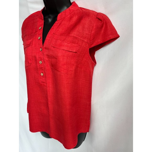 Dalleria Made in Turkey Short Sleeve Popover Top M Red Essential Career Office - Picture 3 of 8